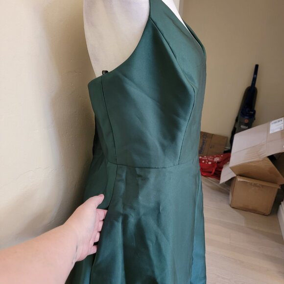 Alfred Sung Hunter Green V Neck Full Skirt Satin Maxi, D750, Size 18, $160 - Picture 3 of 7